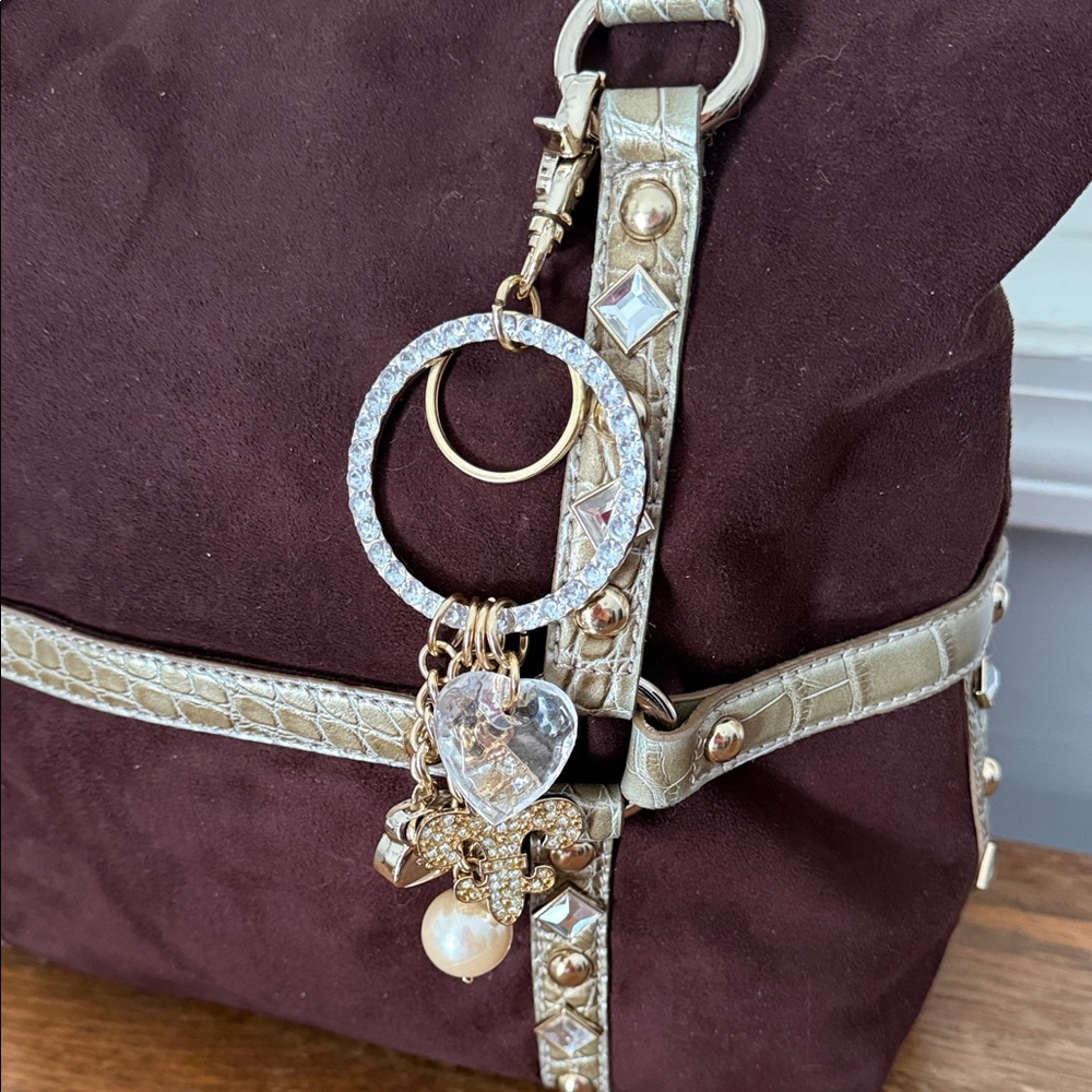 Kathy Van Zeeland Brown Bronze Embellished Shoulder Tote with Charms! - Picture 4 of 15